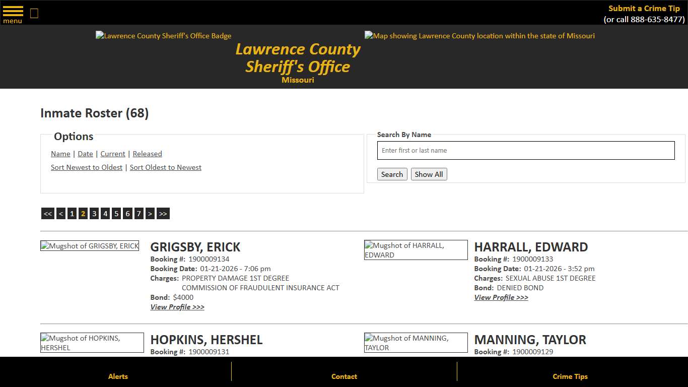 Inmate Roster - Page 2 Current Inmates Booking Date Descending - Lawrence County Sheriff MO